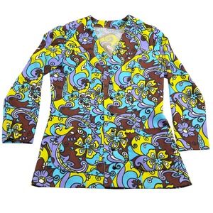 Vintage Psychedelic Floral Blazer Womens S Lightweight Colorful 70s Retro Hippie